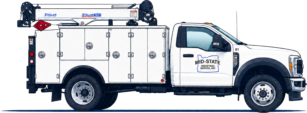Mid-State Industrial Service truck with crane boom stowed