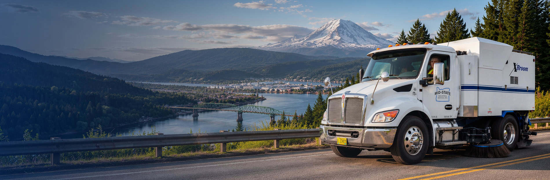 Mid-State street sweeper in the Oregon service-area campaign image.
